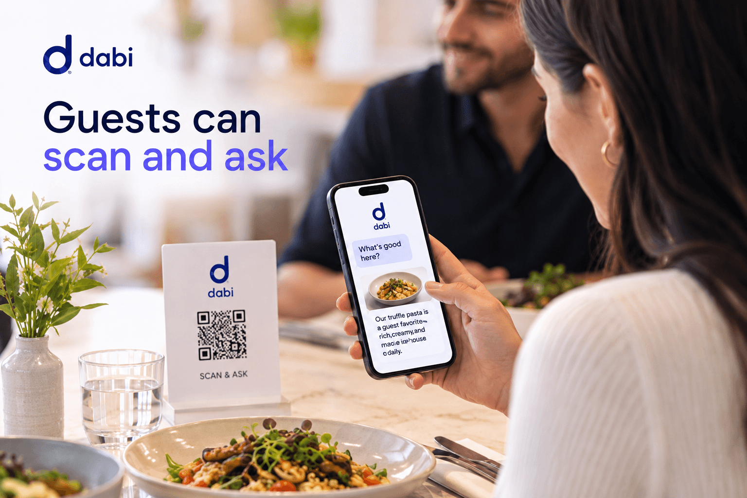 Guests scan a QR code and ask about dishes